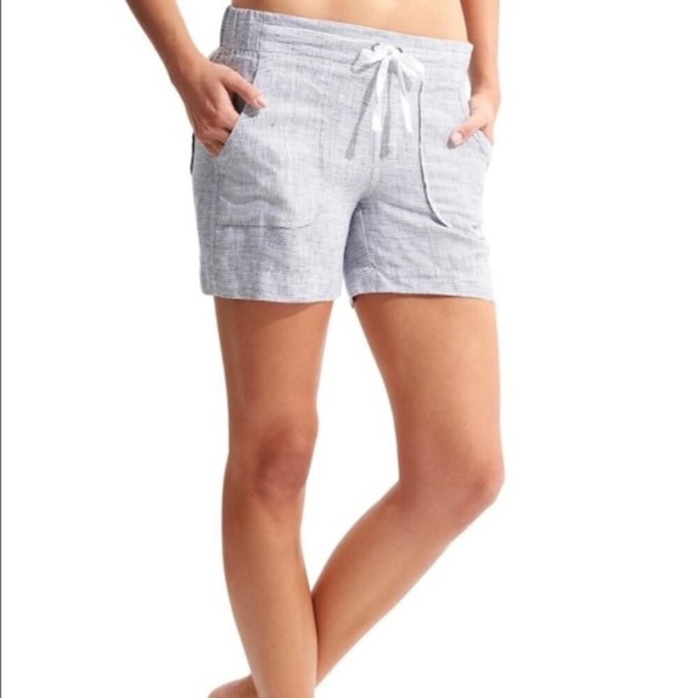 NWT Athleta navy stripe linen midi shorts 213047 Coastal Nautical  Vacation 12